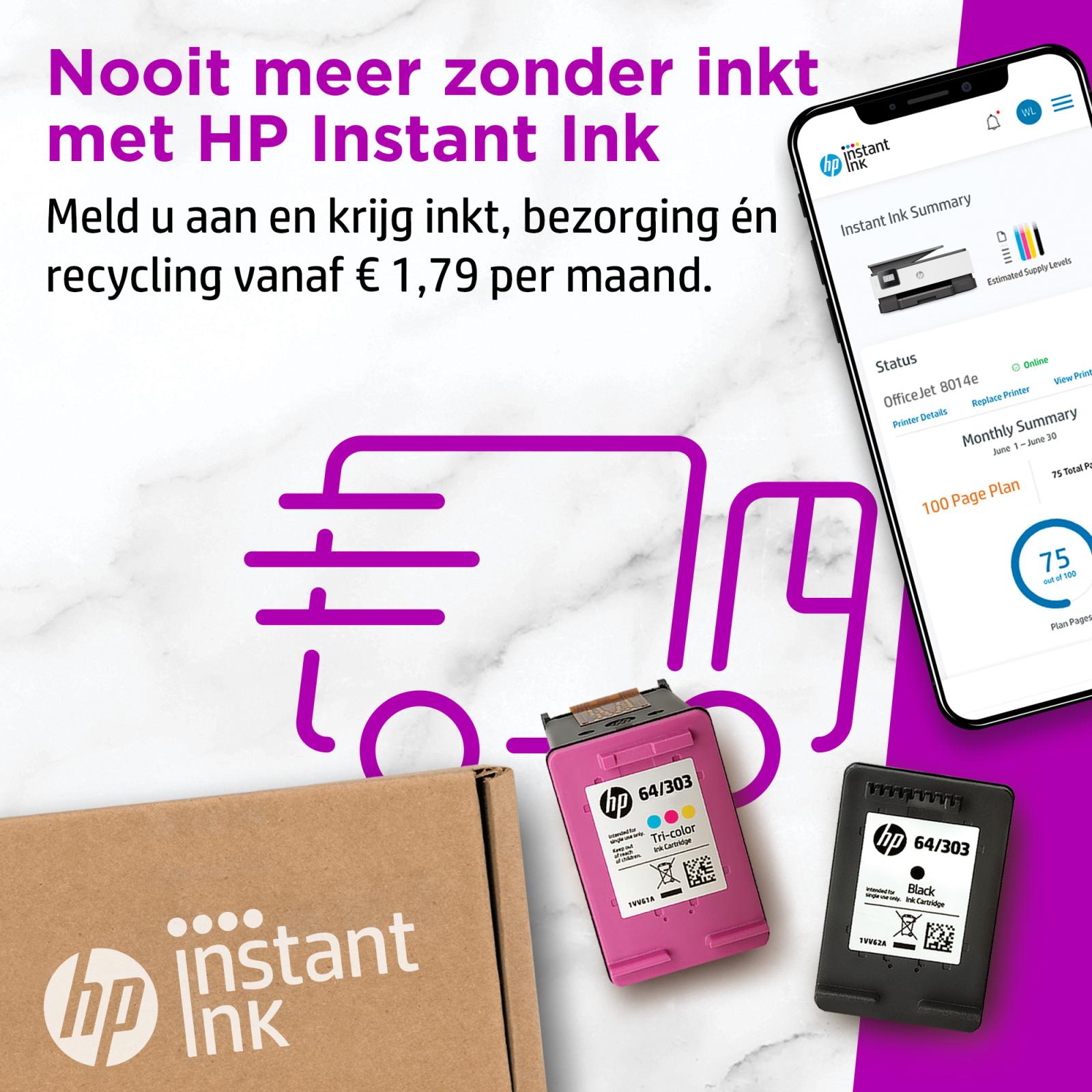 HP OfficeJet 8014e Draadloos All-in-One Kleur Printer, Instant Ink; Dubbelzijdig printen