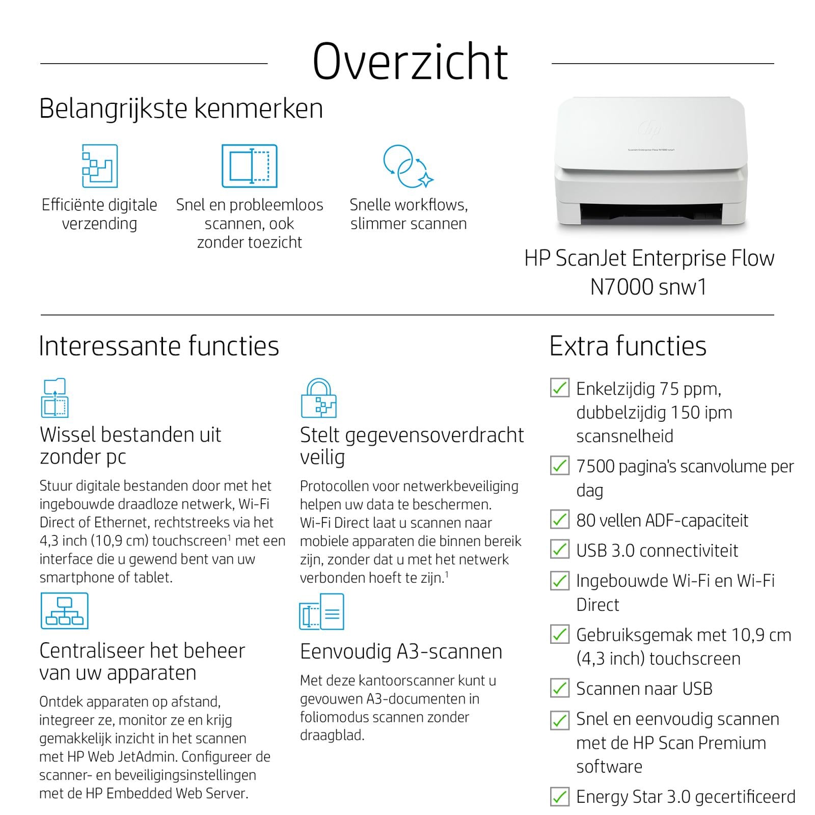 HP ScanJet Enterprise Flow N7000 snw1 Paginascanner 600 x 600 DPI